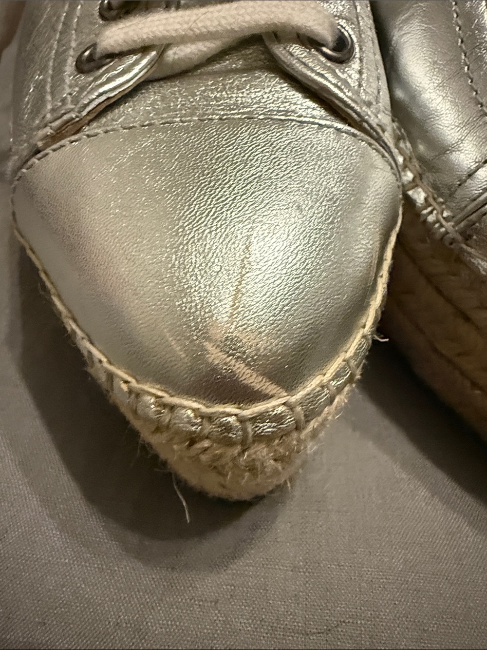 Miu Miu Silver Metallic Lace-Up Espadrille Platform Sneakers - Picture 4 of 8
